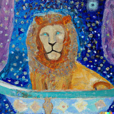 DALL·E 2022-08-02 19.13.23 - lion in a Turkish bath, surrounded by a galaxy, in the style of Van Gogh.png