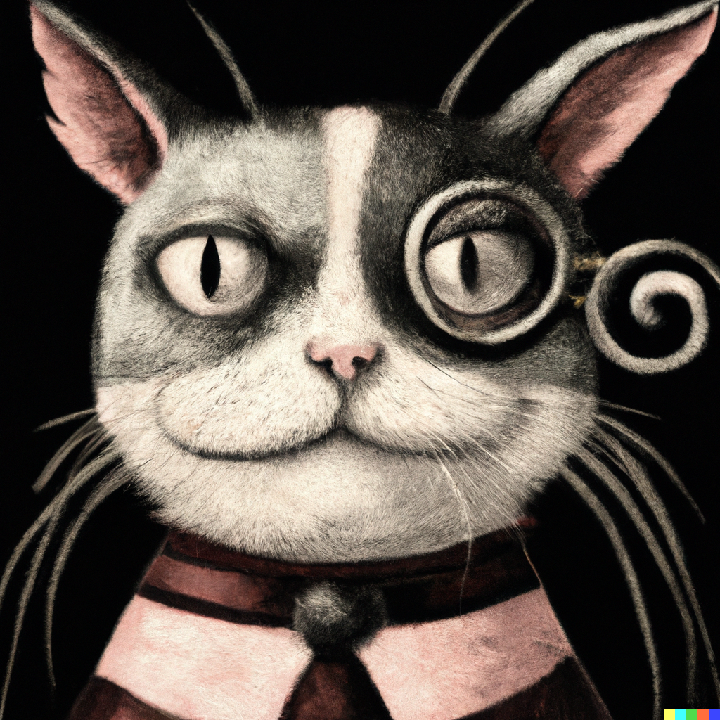 DALL·E 2022-07-31 20.00.53 - portrait of a cat wearing a monocle, in the style of Tim Burton.png