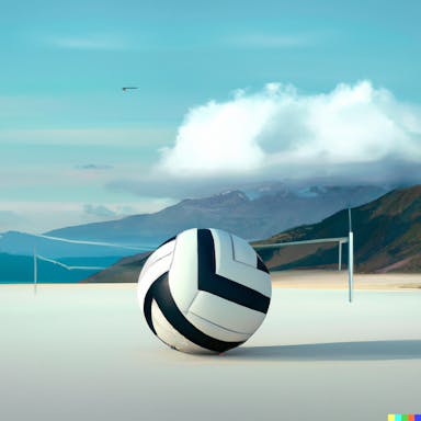 DALL·E 2022-10-28 21.54.48 - a beach volleyball on a volleyball court, with a motorbike in the background, and the Swiss Alps on the horizon, neutral colours, smooth, digital artw.png