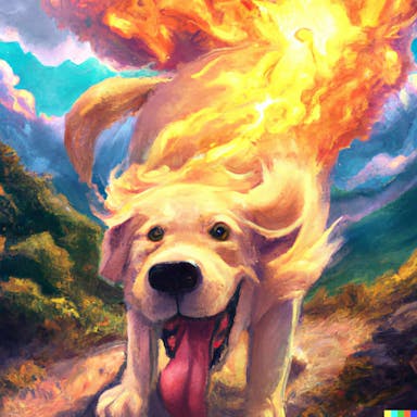 DALL·E 2022-09-30 18.36.16 - golden retriever dog going super saiyan, saving the world, fantasy digital art in the style of Dragon ball Z.png