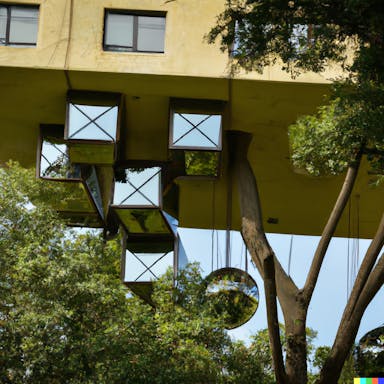 DALL·E 2022-09-30 19.10.35 - contemporary architecture hanging in trees, in Salvador Dali style .png