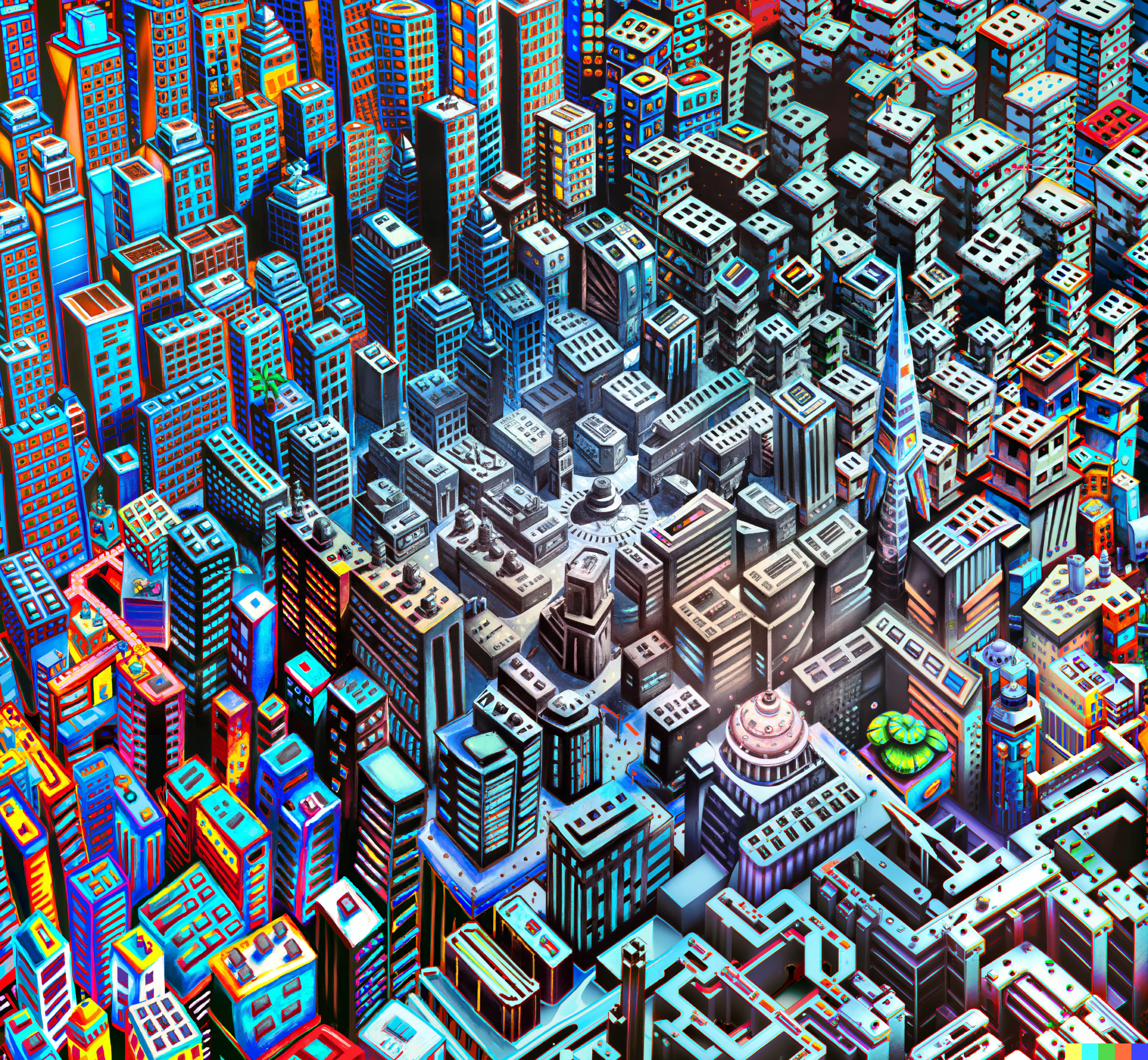 DALL·E 2022-10-21 23.31.59 - isometric view of a highly detailed miniature futuristic city, Chalk Pastel, Trending on Artstation.png