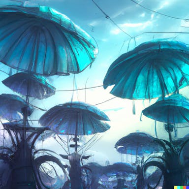 DALL·E 2022-09-30 09.01.24 - giant ethereal aqua-toid parasols in a futuristic nature city, magical, high resolution digital artwork, stunning.png