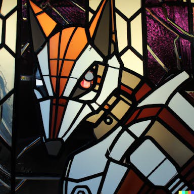 DALL·E 2022-07-25 23.19.58 - stained glass window depicting a robotic mech fox, framed in a window.png