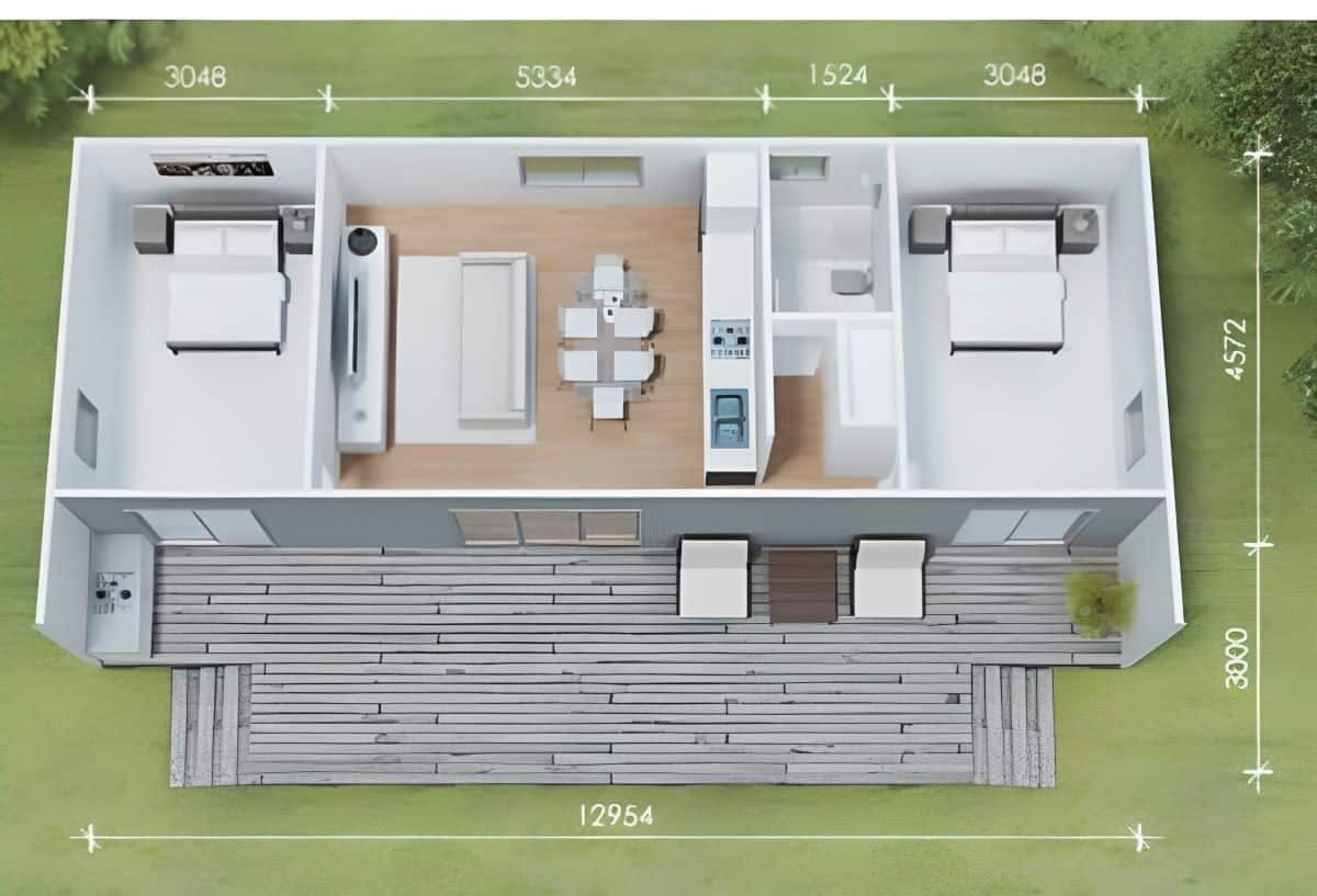 Không gian bên trong của một ngôi nhà lắp ghép đơn giản