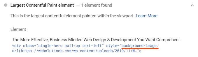 Largest contentful paint wordpress element - background image