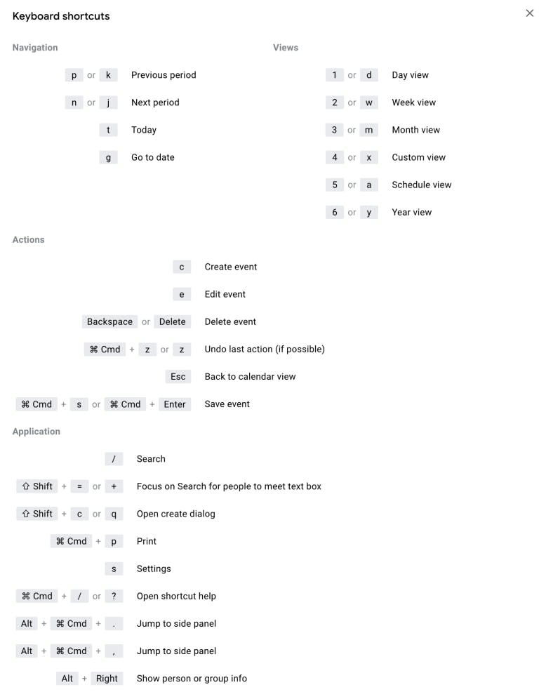 keyboard shortcuts