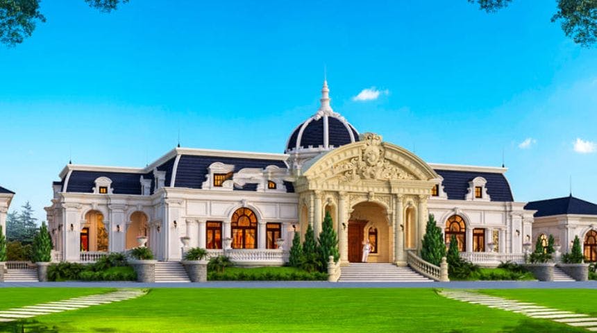 Thiet ke biet thu vuon 1 tang kieu Phap co dien mai Mansard.jpg
