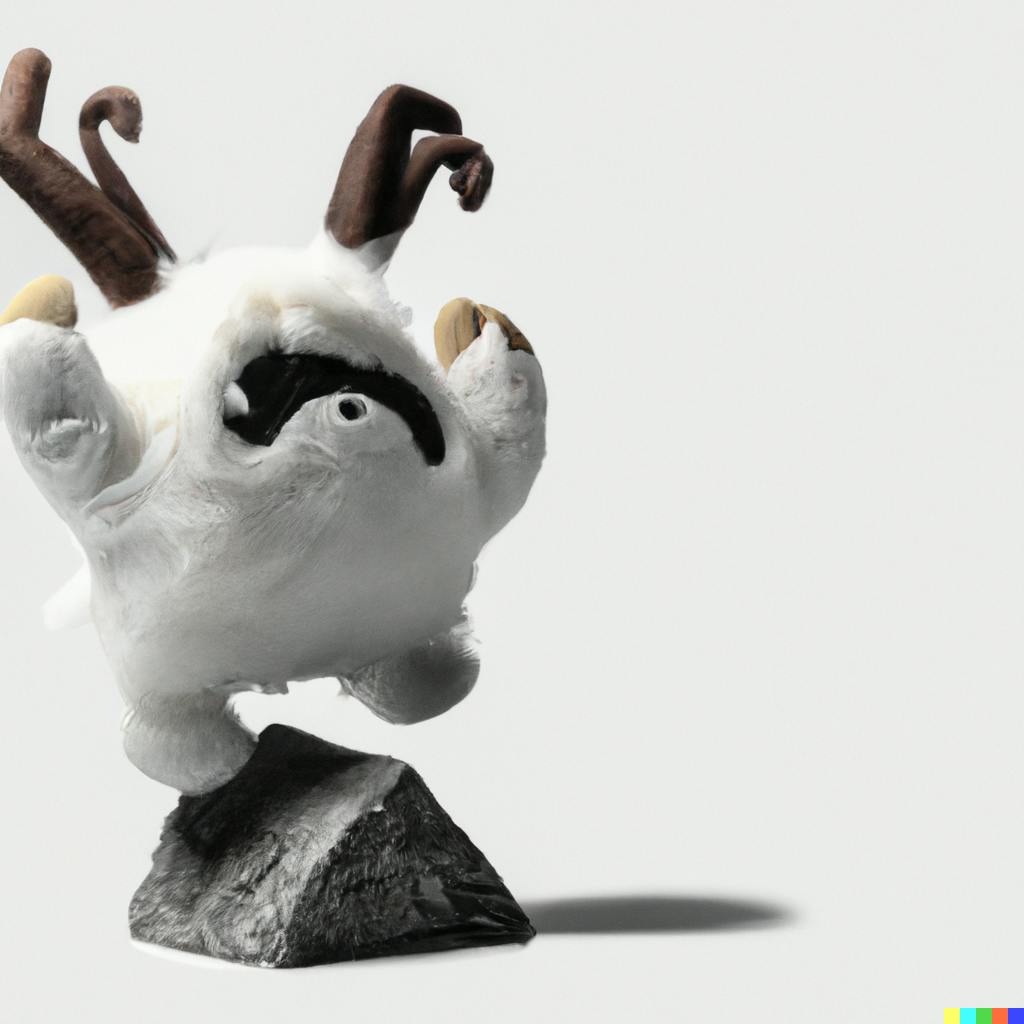 DALL·E 2023-06-27 12.01.20 - a photorealistic image a white furry monster of style funko pop kawaii, lifting a rock over its head,  background is blank..png