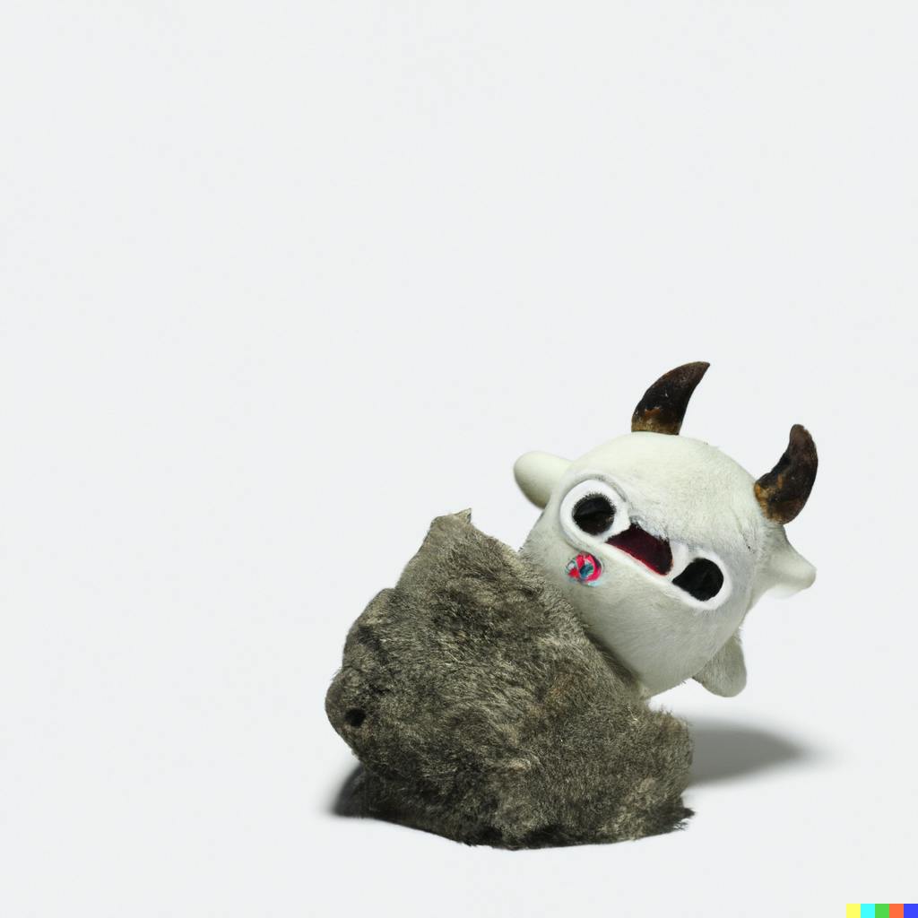 DALL·E 2023-06-27 12.06.57 - a photorealistic image a white furry monster of style funko pop kawaii, lifting a rock over its head,  background is blank..png