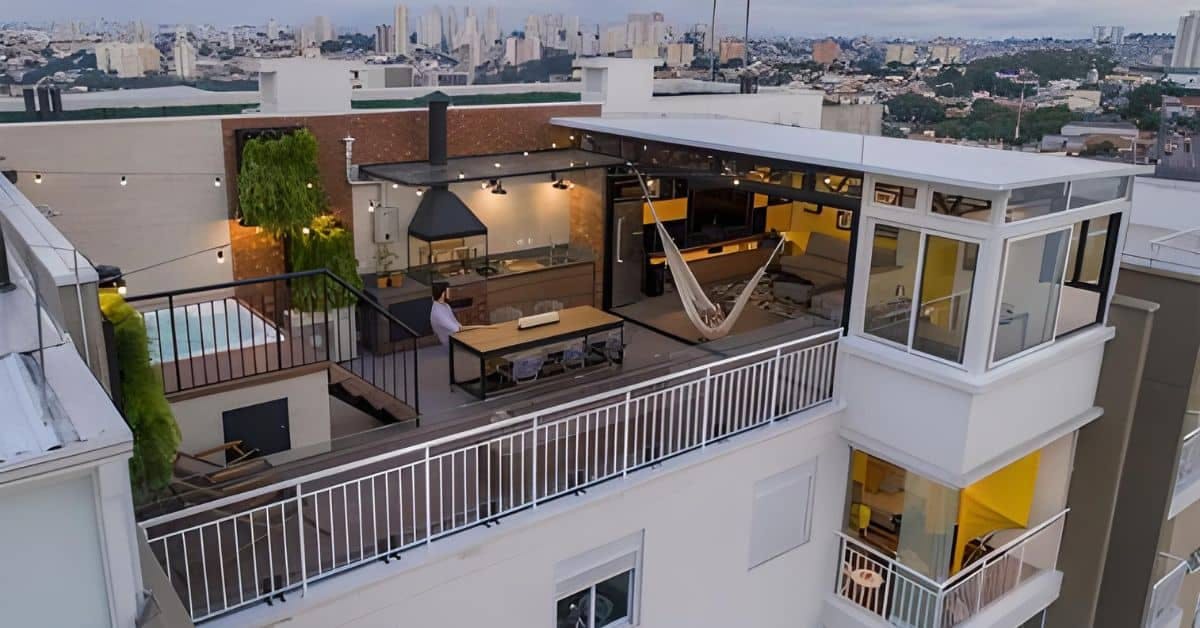 Nhà lắp ghép sân thượng thiết kế mở có thêm khu nấu ăn ngoài trời