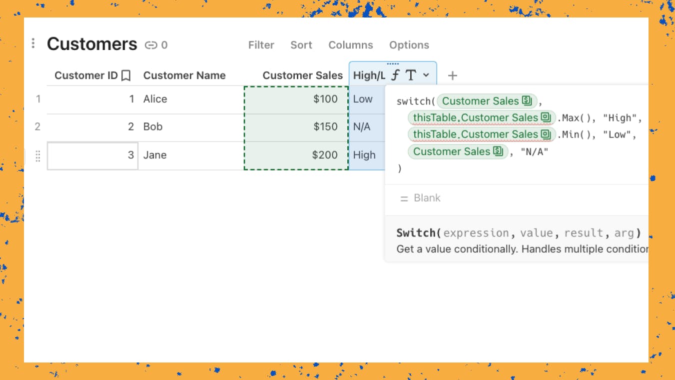 Coda's formulas have line breaks, tabs, and spaces to make formulas easier to read and debug