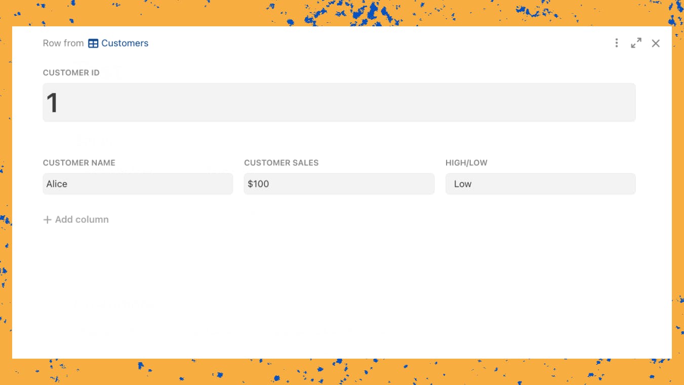 Coda's detail layout for a row can be customized with columns and images. This makes the row detail easier to read and more user friendly for your teammates and colleagues.