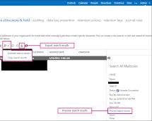 Image of Inplace eDiscovery & hold page in the Office 365 Admin portal
