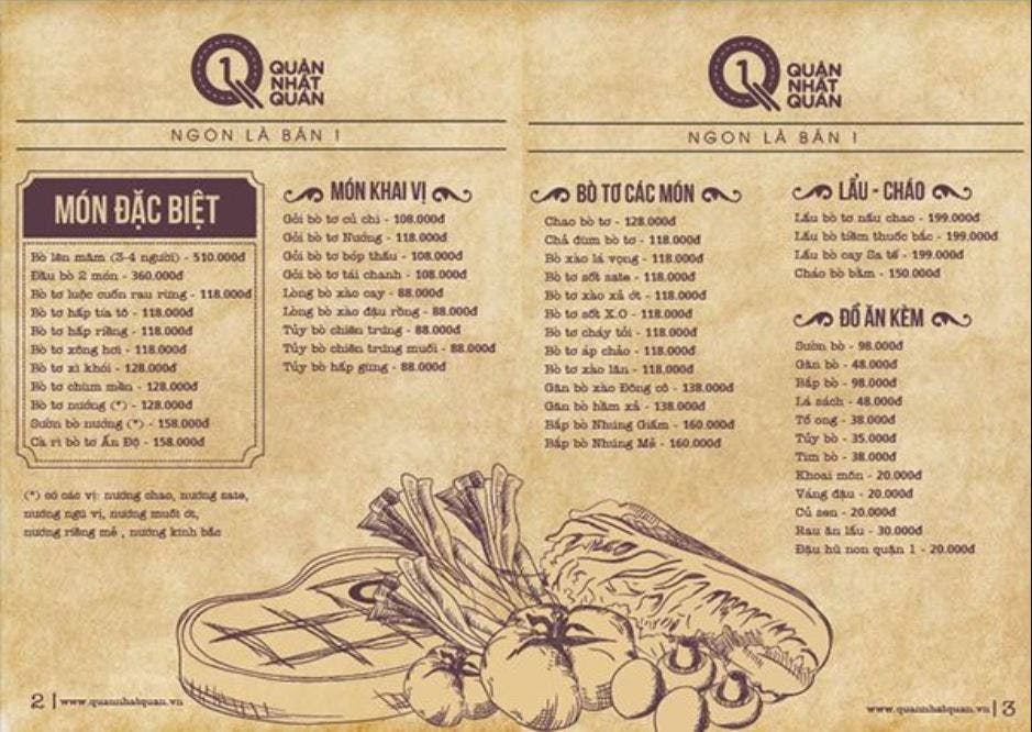 menu quan cafe vintage