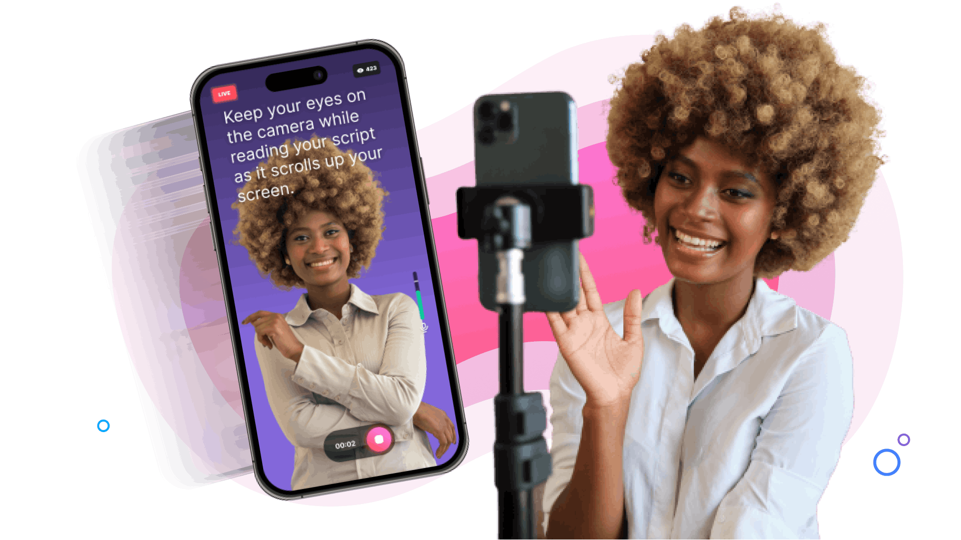 Showcasing a woman recording herself teleprompter.png