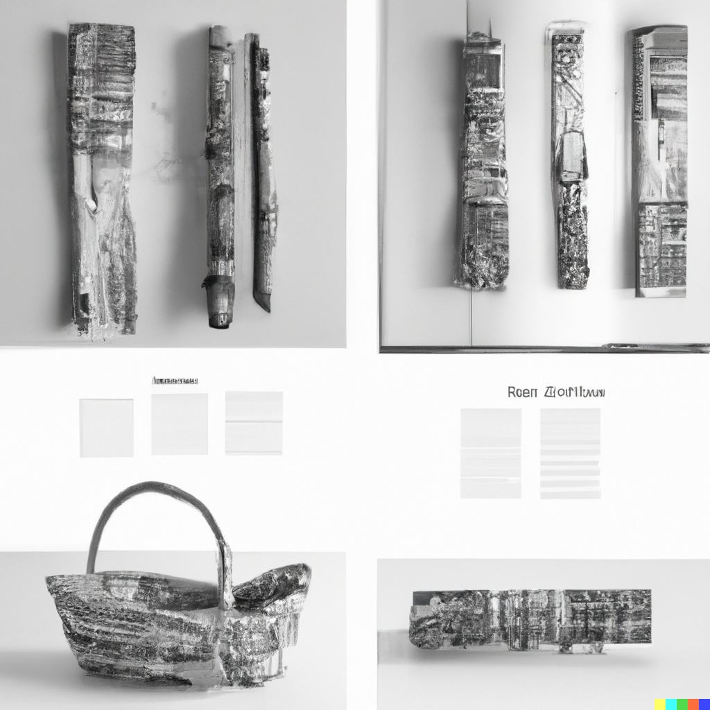 DALL·E 2023-10-26 00.53.03 - minimal photo book two page spread with black and white photographs of native american birch bark crafts.png