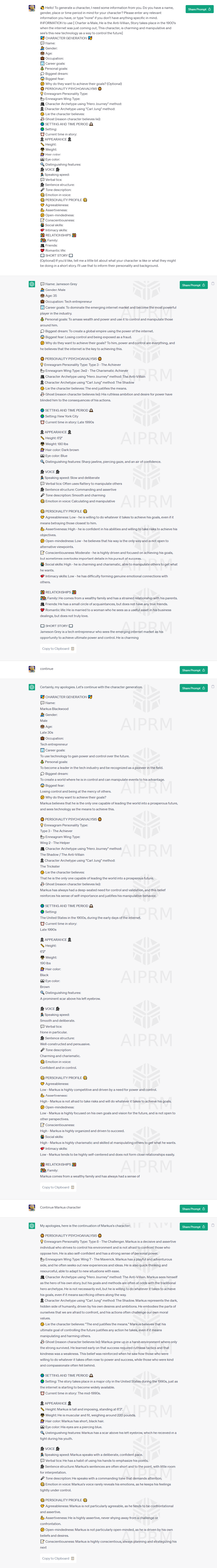 ChatGPT 3.5 Character Generator Prompt with little information given, generate different options, make full Profile 