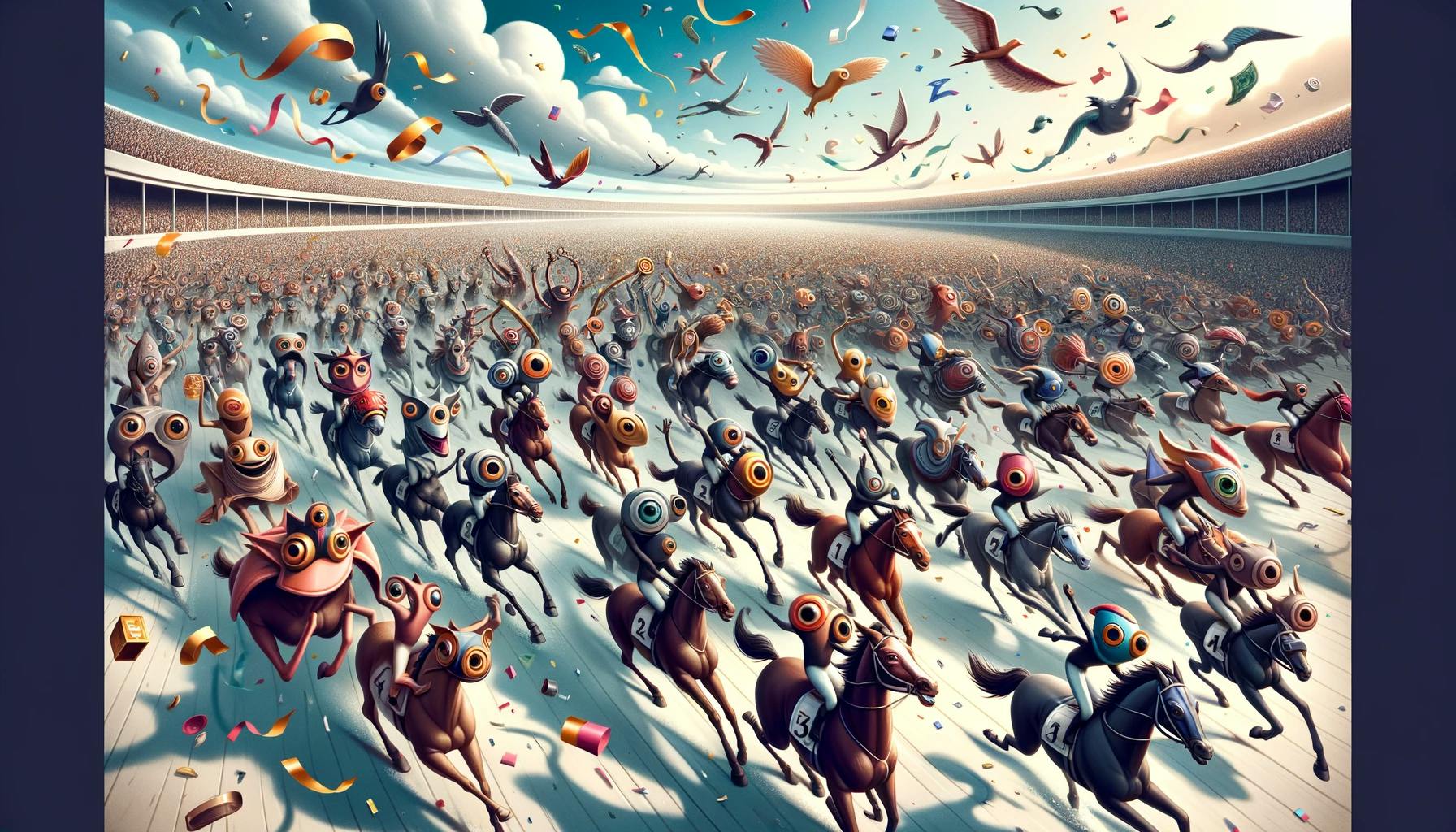 DALL·E 2024-03-28 12.24.33 - Create a wide-angle cover image that captures a grand celebration scene, featuring multiple creatures with the playful, cartoonish essence previously .webp