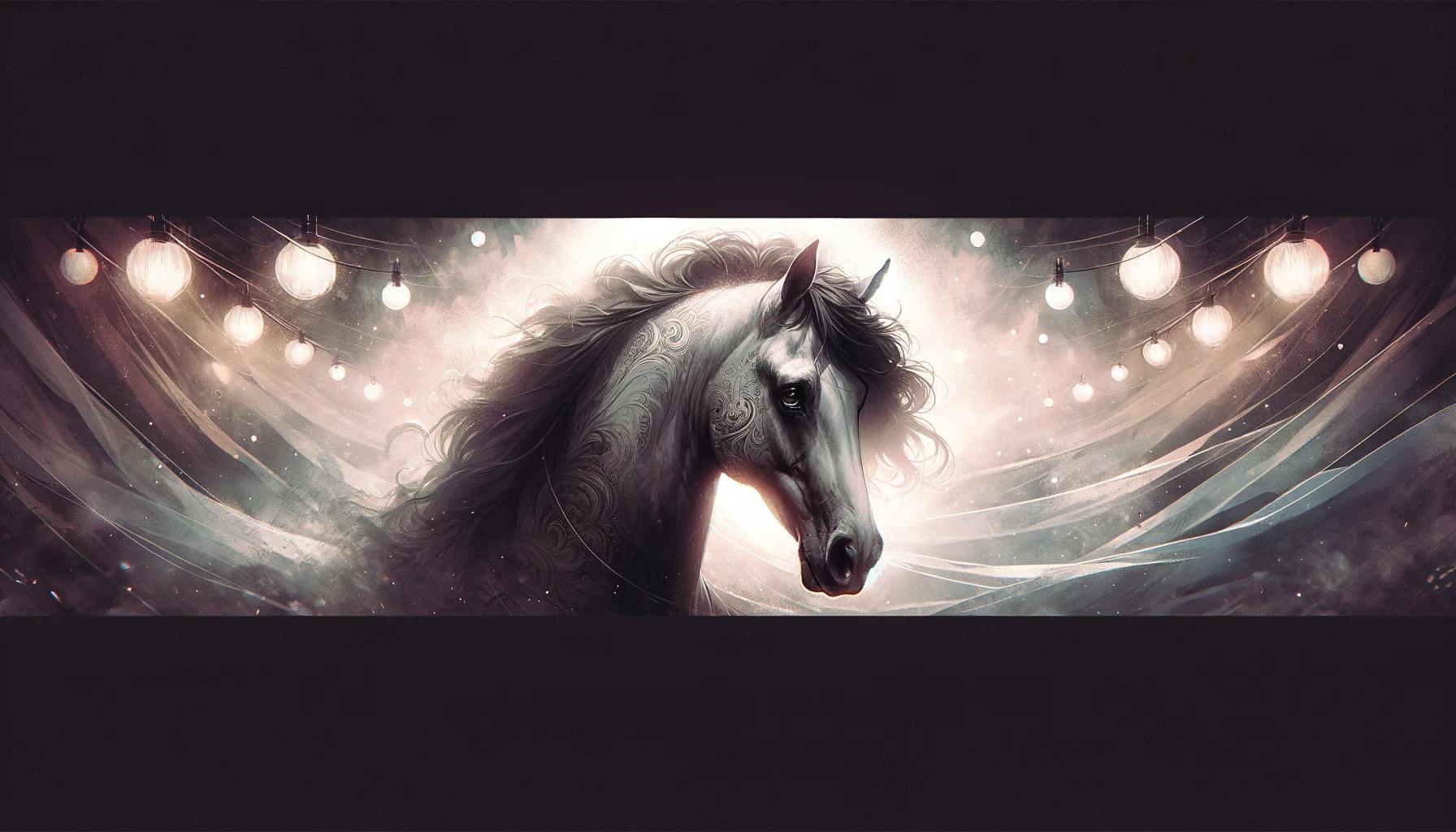 DALL·E 2024-03-28 12.21.25 - Design a banner image for 'Arcade Secret', capturing the essence of a mysterious and captivating horse. This horse, known as 'Arcade Secret', is portr.webp
