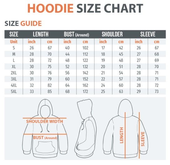 Hoodie size chart
