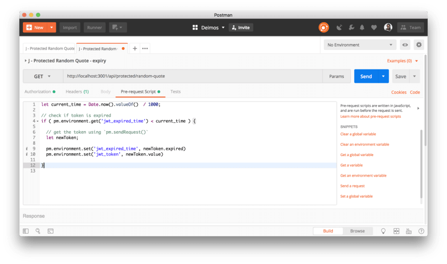Check for token expiration before sending your request