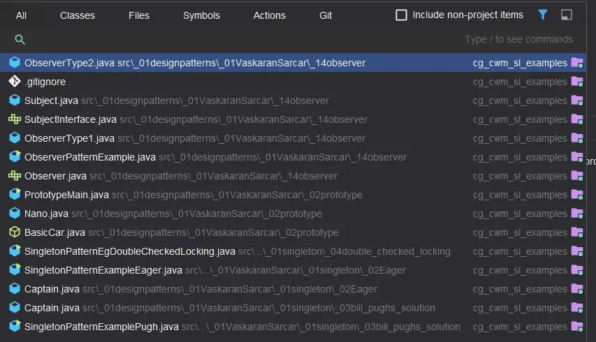 Showing a list of search results after pressing shift twice to bring up search window, wherever you are in IntelliJ