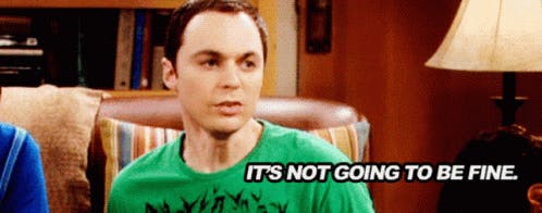 Gif animado de The Big Bang Theory diciendo "It's not going to be fine"