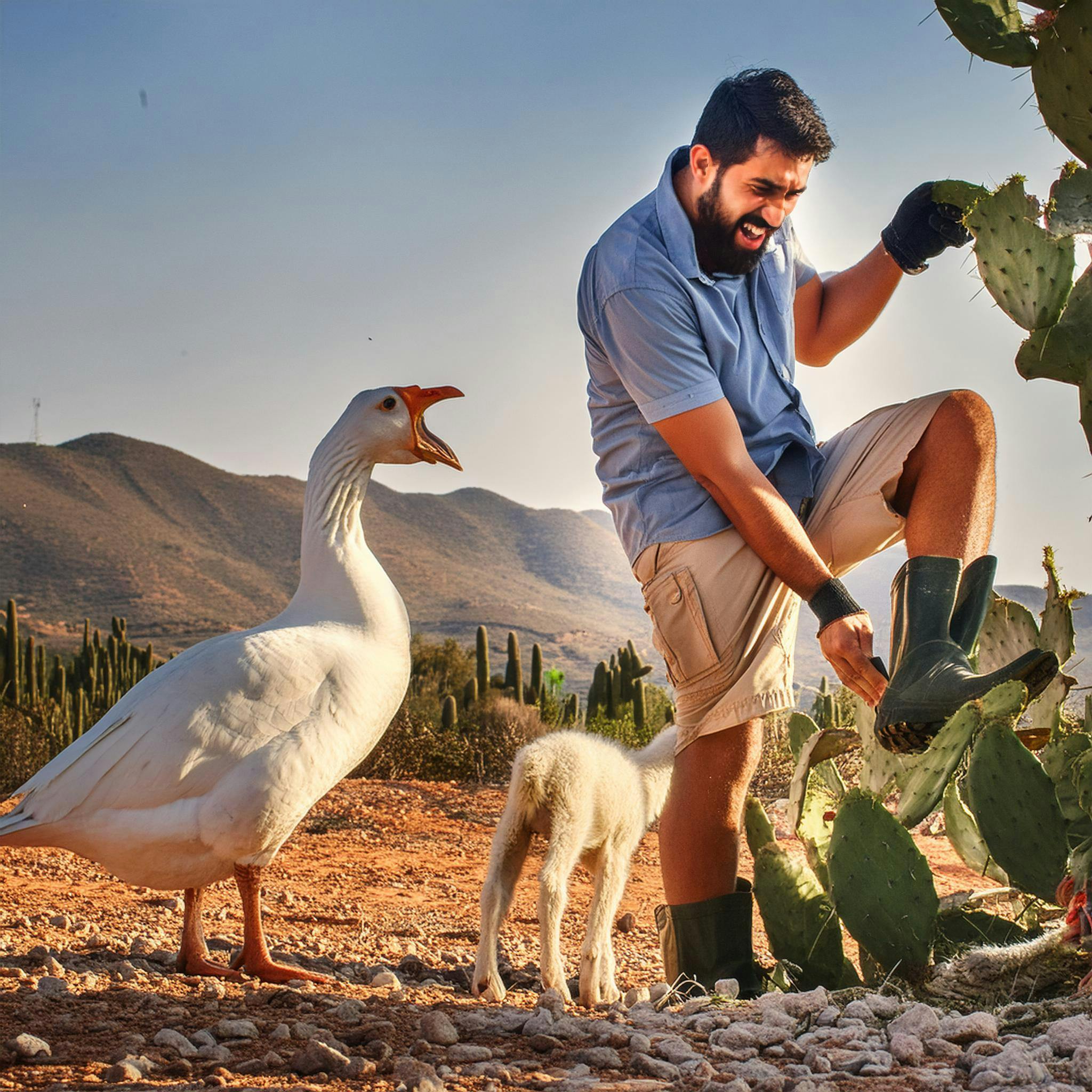 Firefly Generate an image- On the farm, a man put his foot in a cactus, and his screams scared a goo (1).jpg