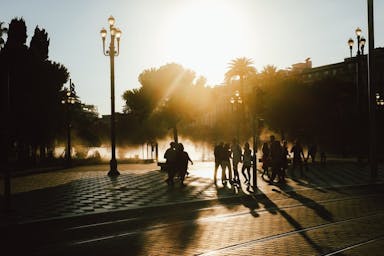 silhouette photo of people at park during golden hour