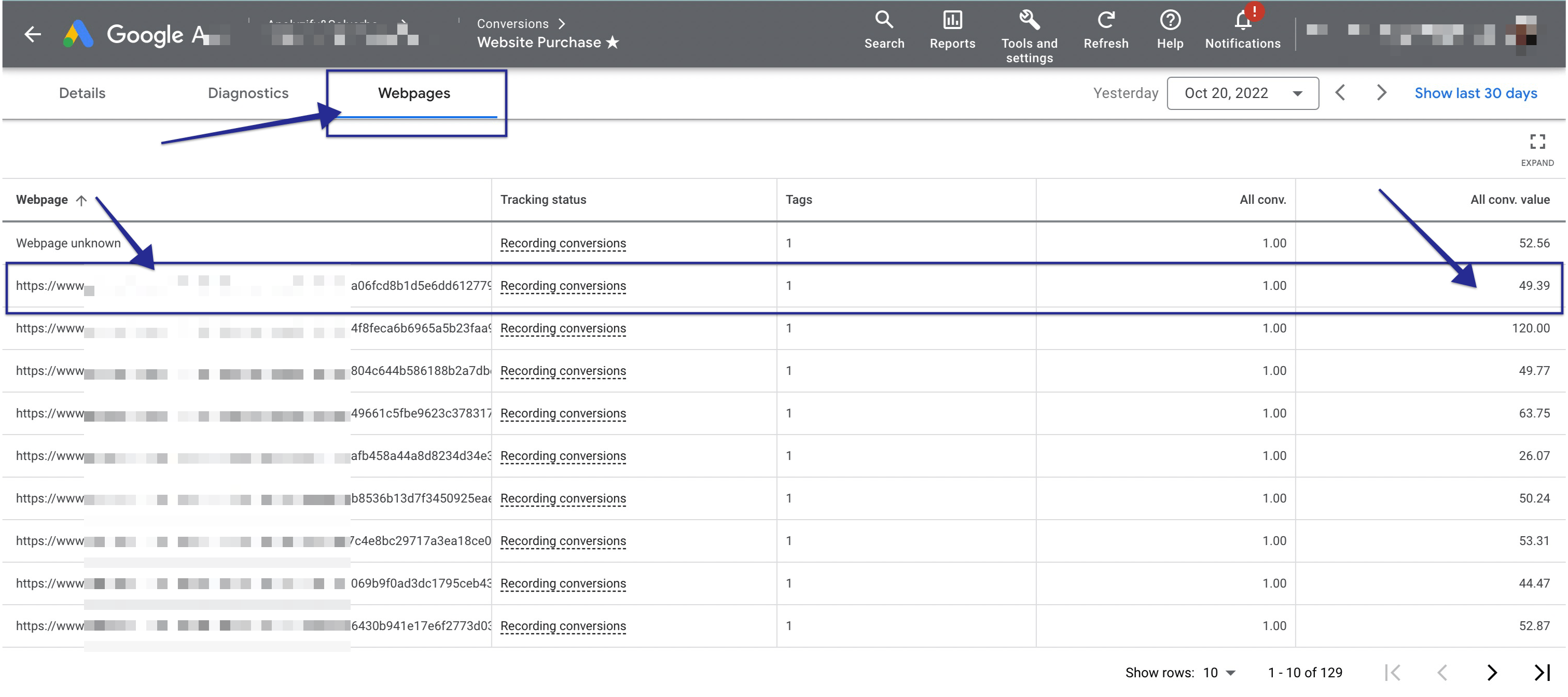 Order status page URLs on Webpages.