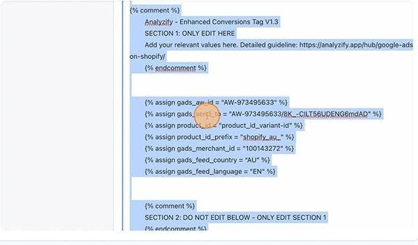 Paste the code block into Shopify Checkout Additional Scripts.