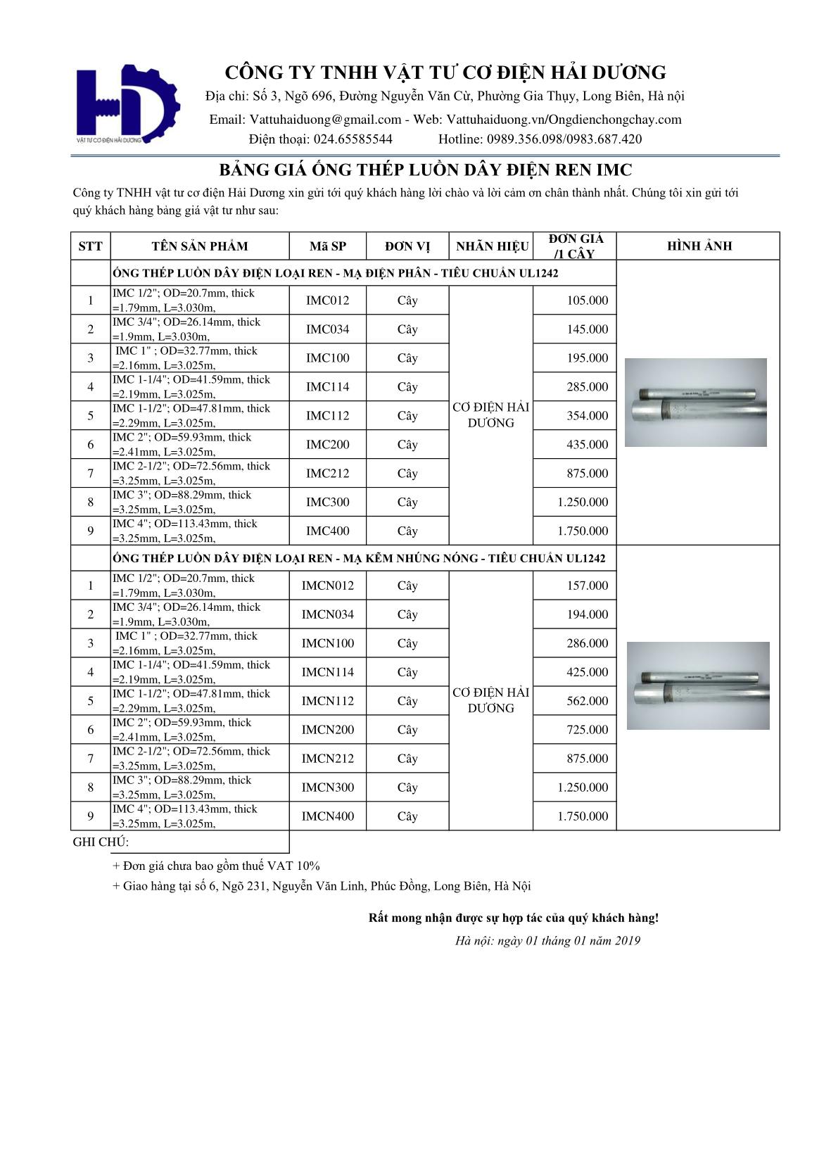 Bảng giá ống thép luồn dây điện imc