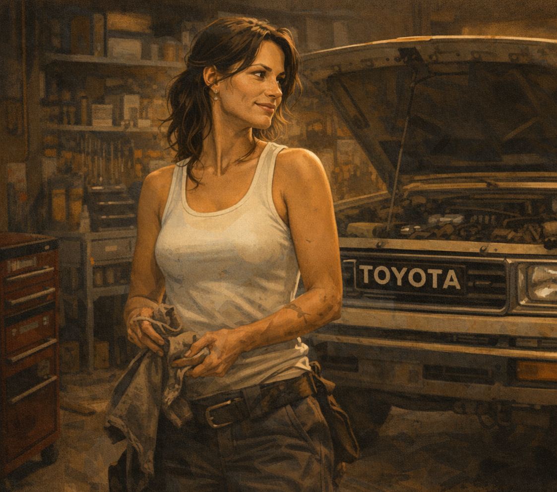 Nina working on her Toyota Truck cropped.png