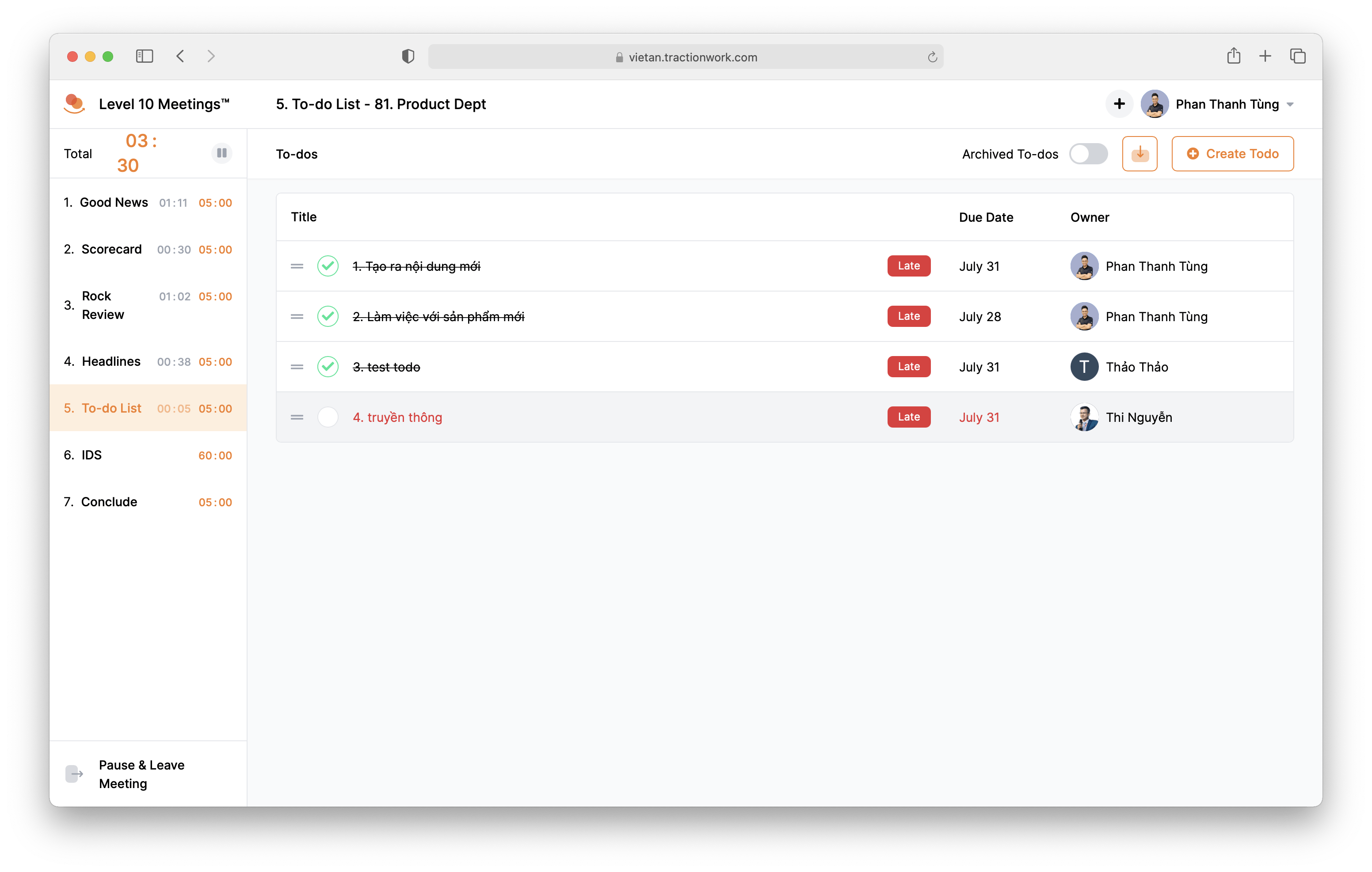 TractionWork Hướng dẫn sử dụng · Thực hiện L10 Meetings