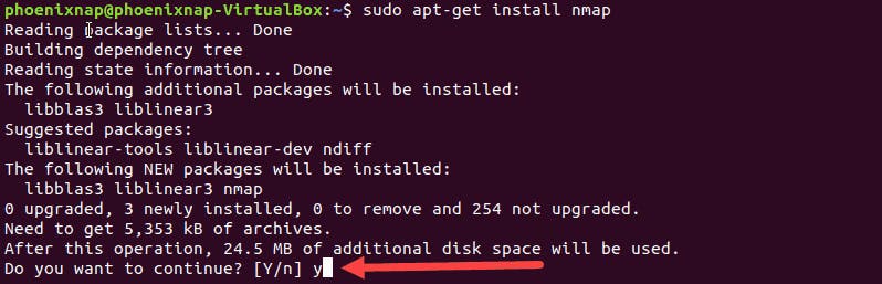 example of installing nmap on Ubuntu command
