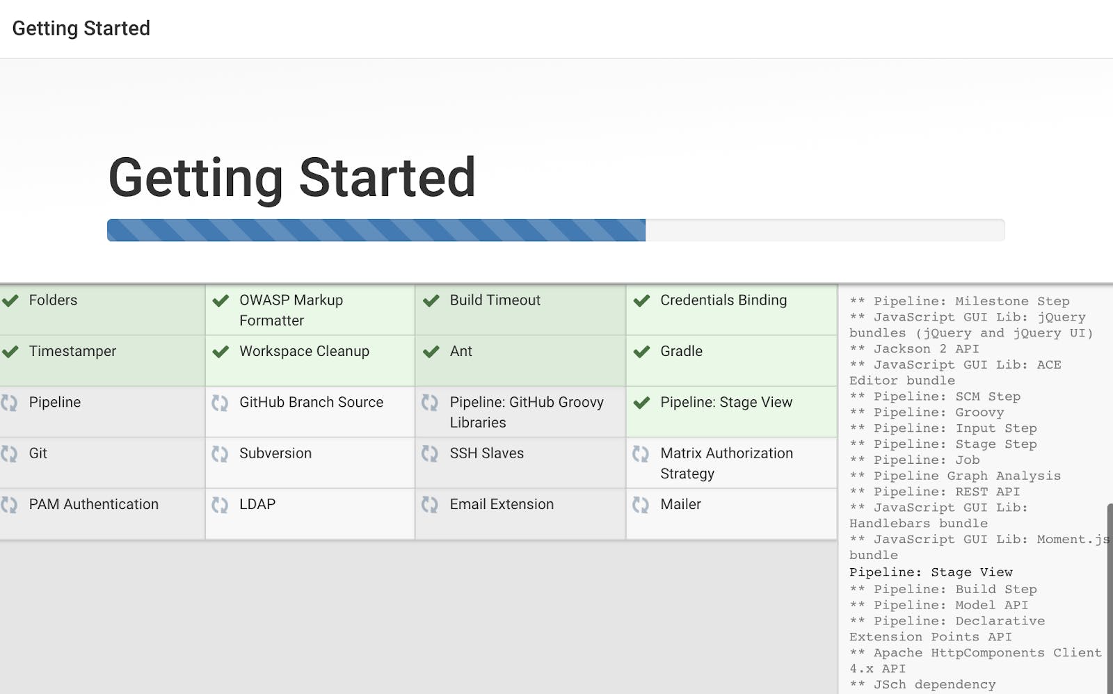 Jenkins Getting Started Install Plugins Screen