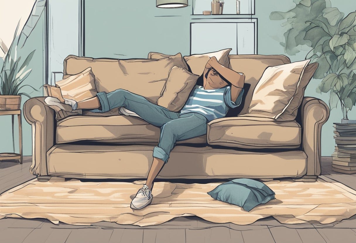 AI generated image "a tired men sleeping on sofa"