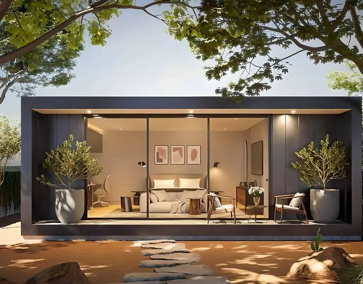 Mẫu nhà lắp ghép khung thép bằng kính tạo nét sang trọng. hiện đại phù hợp với xã hội ngày nay