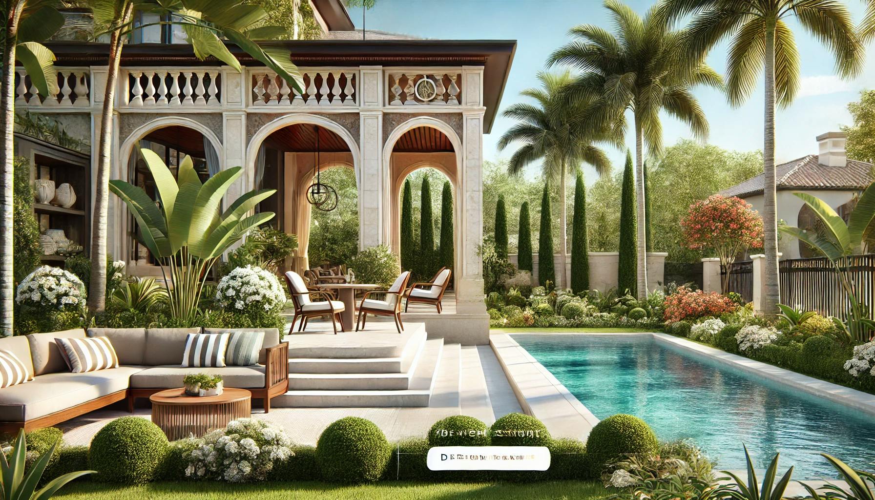 DALL·E 2024-07-09 12.35.38 - A banner image for a design document featuring Elegant style in a Florida backyard. The banner should include elements such as high-end materials like.webp