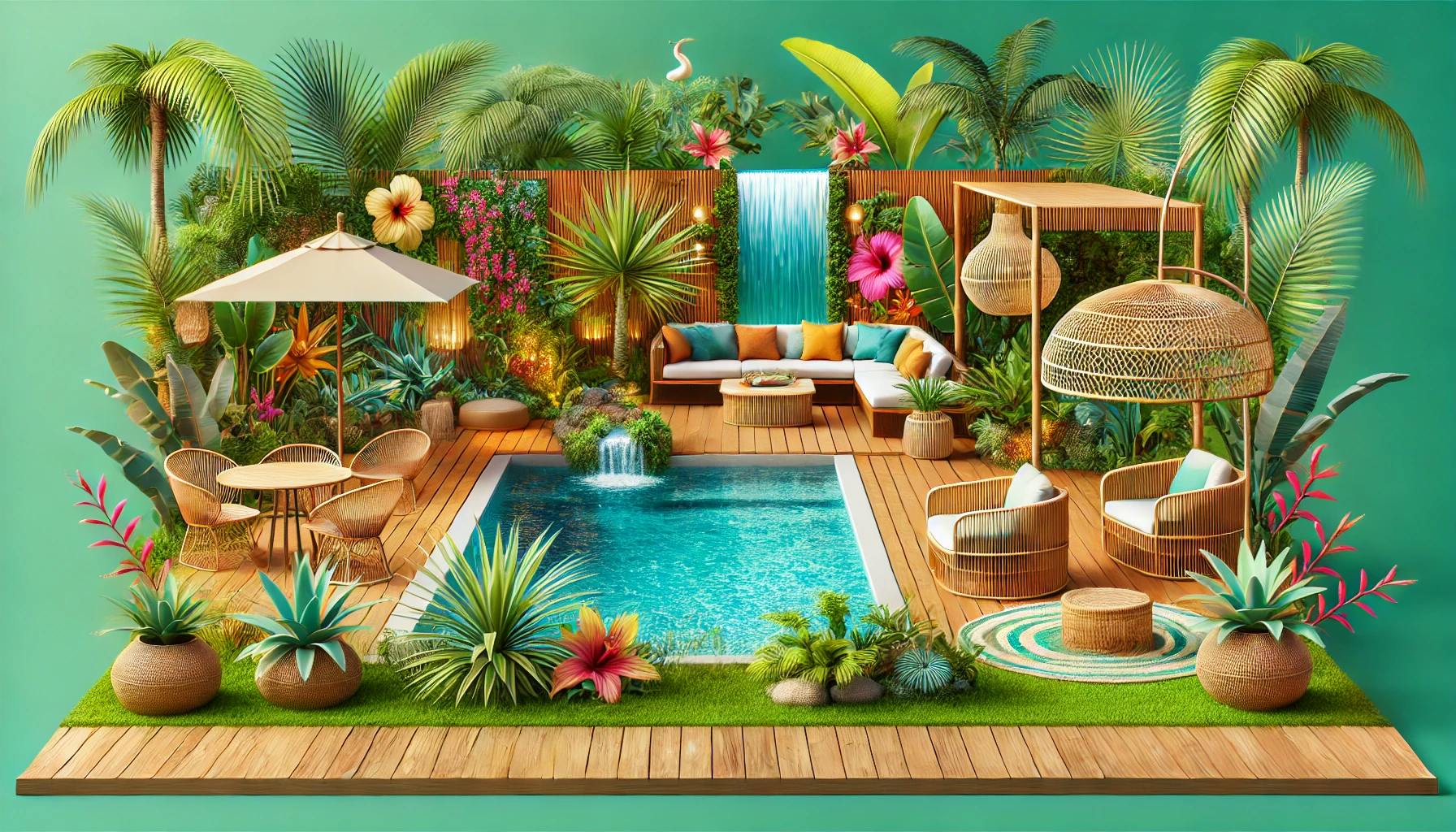 DALL·E 2024-07-09 12.36.22 - A banner image for a design document featuring Tropical style in a Florida backyard. The banner should include elements such as a vibrant pool with a .webp