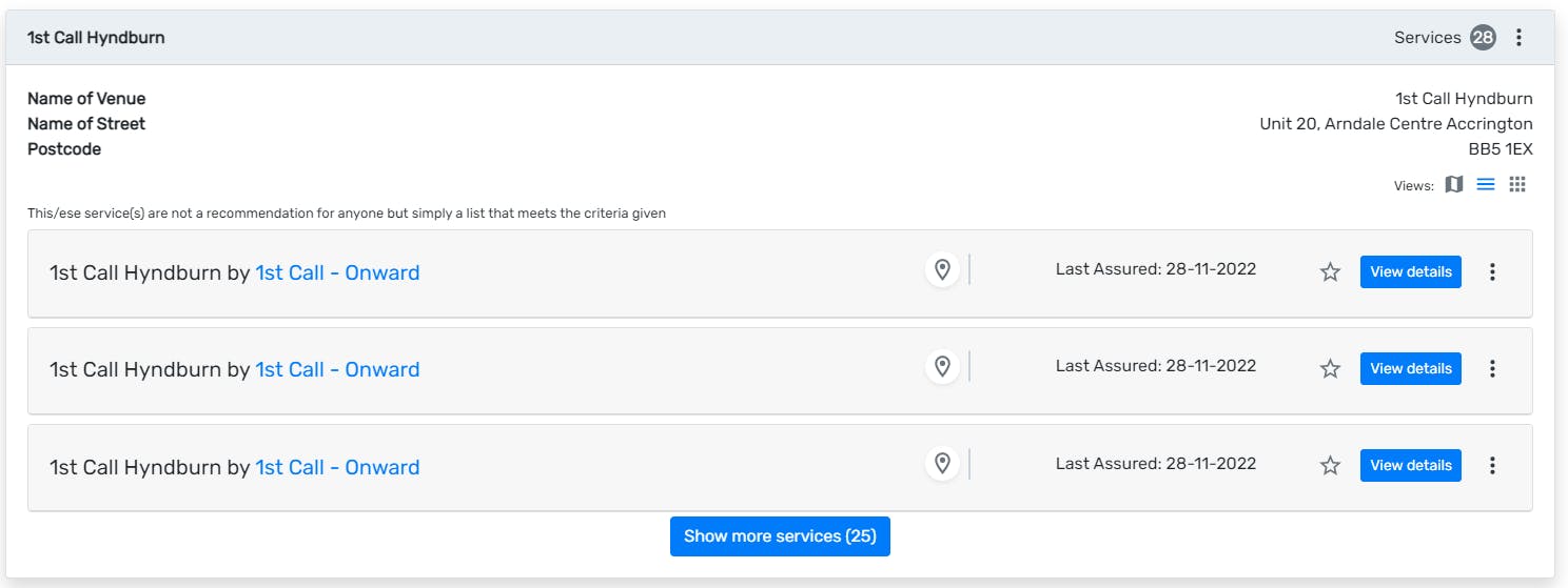 Venue · Service Finder User guides