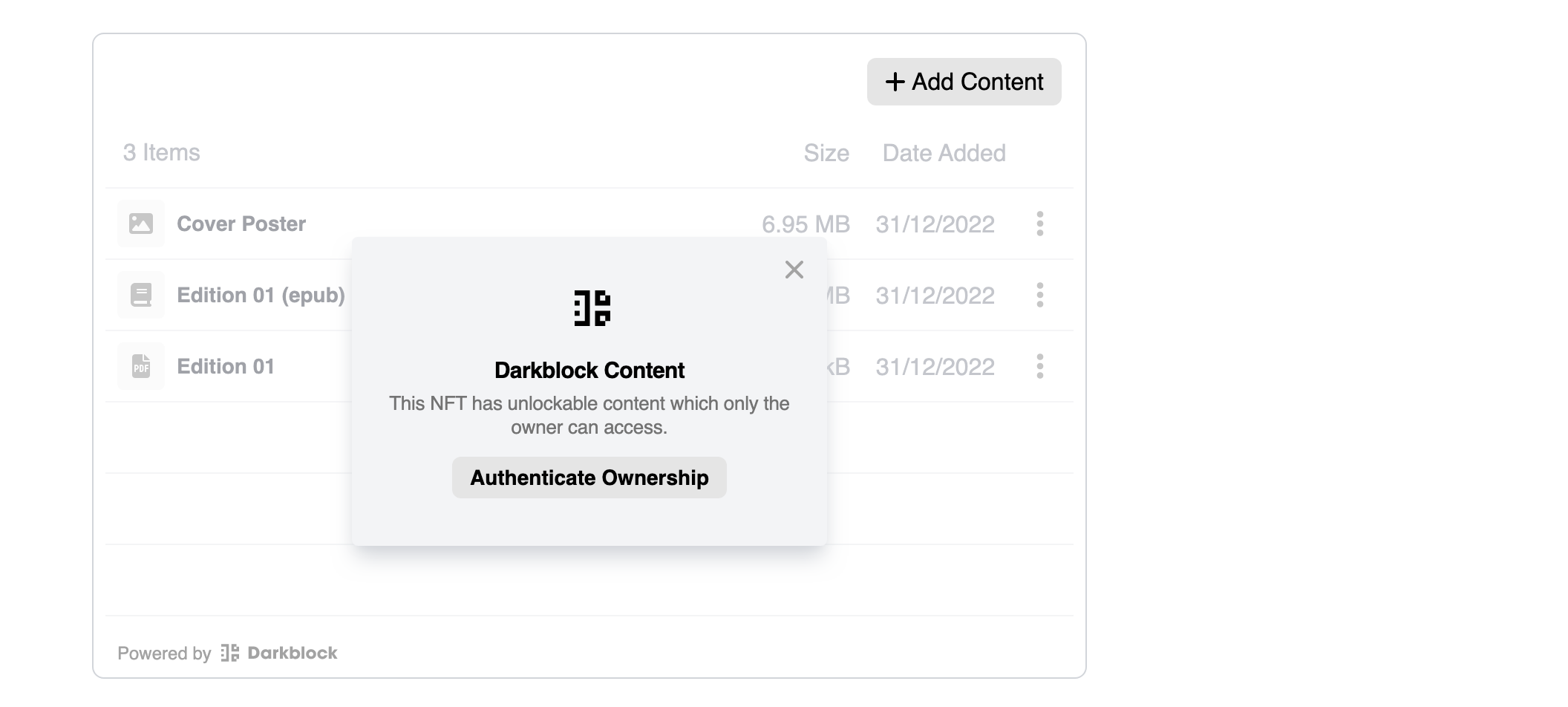 Embed with add content button
