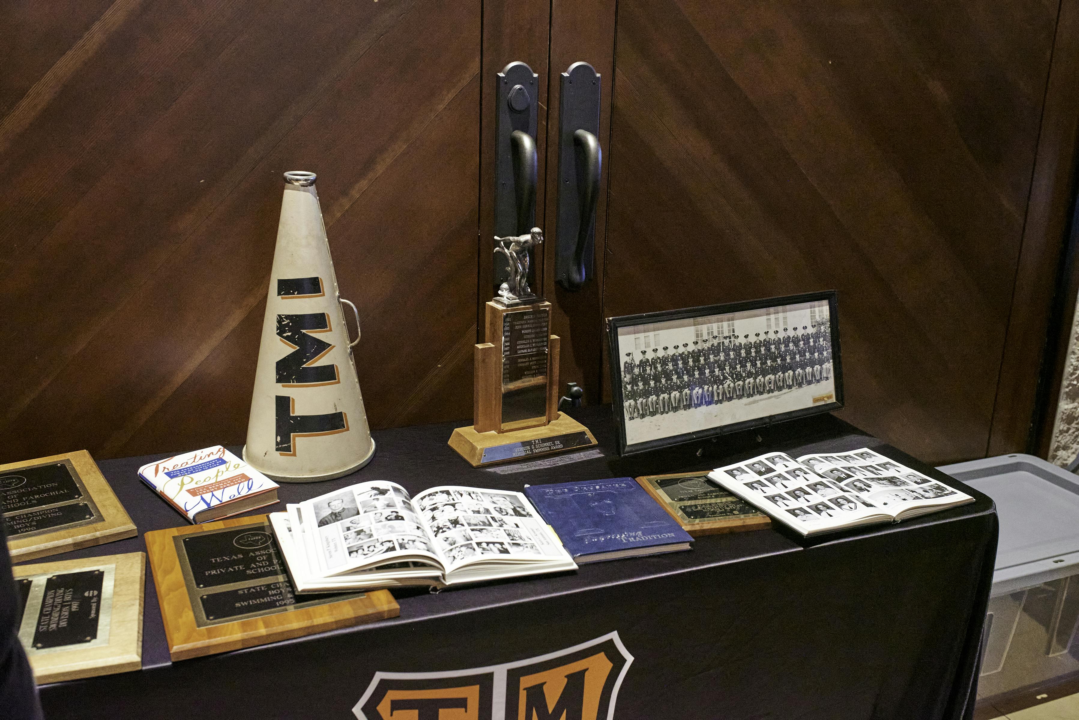 Memorabilia table at Alumni Day Hall of Fame ceremony.jpg