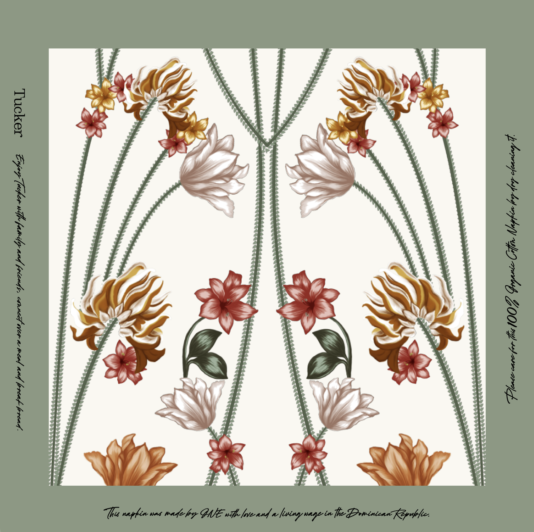 Voile Napkin Art Nouveau Floral in Ecru.png