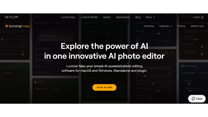 A screenshot of the webpage of Luminar Neo’s AI picture editor.