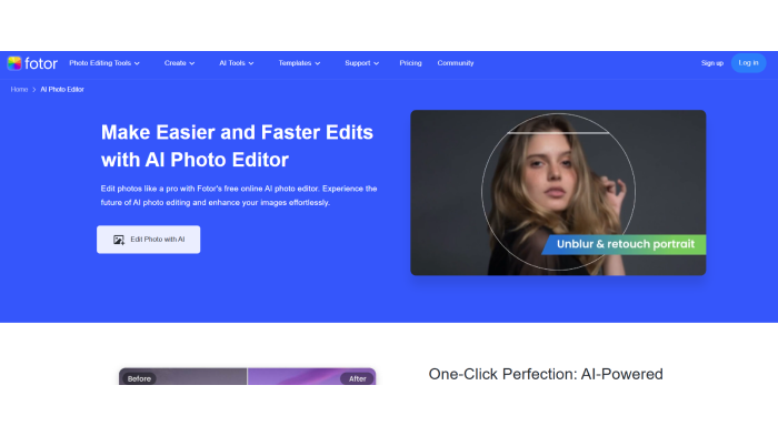 A screenshot of the webpage of the AI picture editor by Fotor