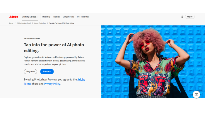 A screenshot of the webpage of Adobe’s AI image editor.