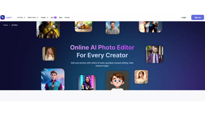A screenshot of the webpage of LightX’s AI photo editor.