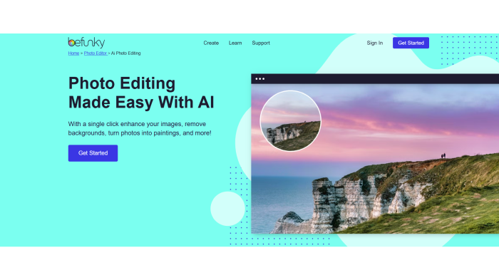  A screenshot of the webpage of BeFunky’s AI editor for photos.